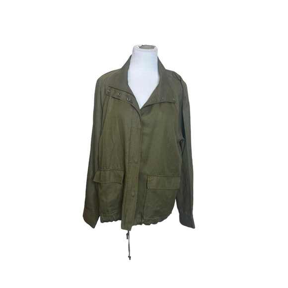 EILEEN FISHER Olive Green Bomber Jacket tencel-linen utility - Picture 1 of 7